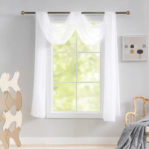 Miniatura 15 de Luvyohmee Cenefas de bufanda negras para ventanas, cenefa transparente de 144 pulgadas, cenefas transparentes para ventanas, tela para drapear