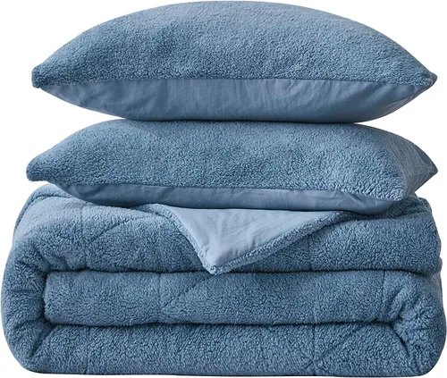 Miniatura 8 de Chezmoi Collection Zane - Juego de edredón Sherpa de 2 piezas, juego de ropa de cama reversible de microfibra lavada de doble cara