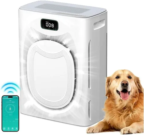 JVO Purificador de aire para el hogar de mascotas – Cubre habitación grande de 2400 pies cuadrados, con filtro lavable y pantalla PM2.5, filtro de