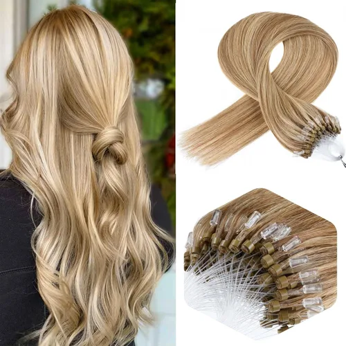 Miniatura 11 de Micro Link - Extensiones de cabello humano Remy virgen con micro anillo, extensiones de cabello humano de 0.02 oz/hebra, 1.76 oz, extensiones de #1