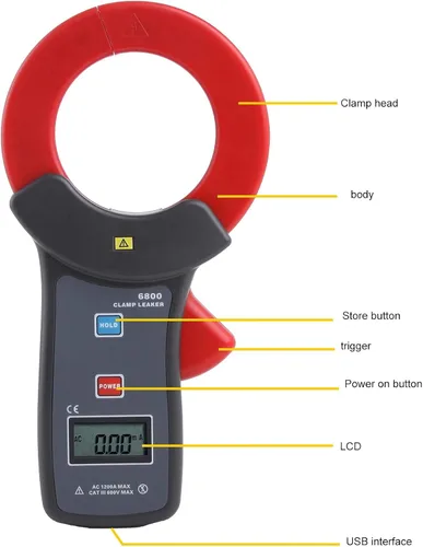 Miniatura 5 de Eujgoov Probador de corriente de fuga, amperímetro de medidor de corriente de abrazadera de fuga digital con interfaz USB, mandíbulas de 2.677 in