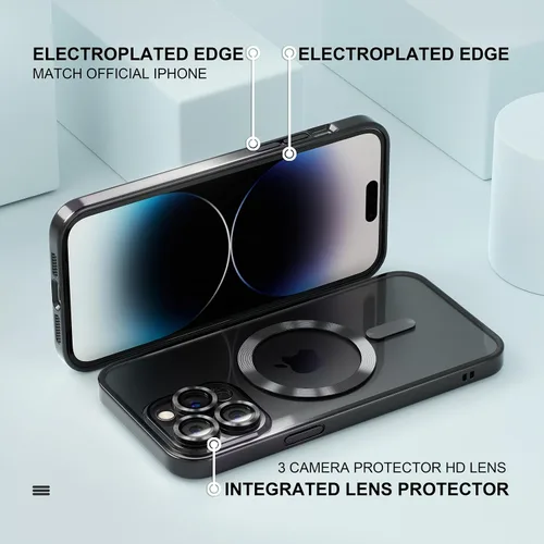 Miniatura 6 de Misea Funda magnética transparente para iPhone 14 Pro Max [compatible con MagSafe] [Nunca amarilla] [Protección contra caídas de grado militar] Negro