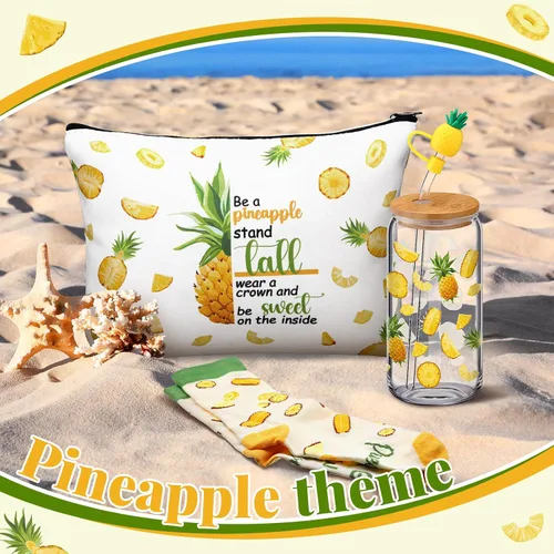 Miniatura 4 de SiliFine Juego de 3 piezas de regalos de piña para mujer, tazas de piña de verano con tapas y pajitas, regalos Aloha hawaianos, incluye piñas