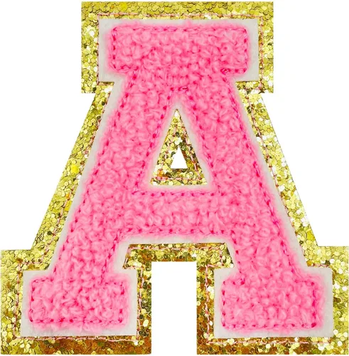 Miniatura 3 de Jongdari Letras termo-adhesivas de felpilla para ropa, parche del alfabeto con purpurina y adhesivo planchado, 26 unidades, color rosa