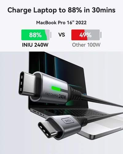 Miniatura 3 de INIU Cable USB C a USB C, cable de carga rápida de 240 W, cable de carga tipo C trenzado, cable de carga de teléfono USBC para iPhone 17, 16 Pro