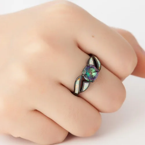Miniatura 2 de Anillo de compromiso chapado en rodio con ópalo de fuego y circonita cúbica