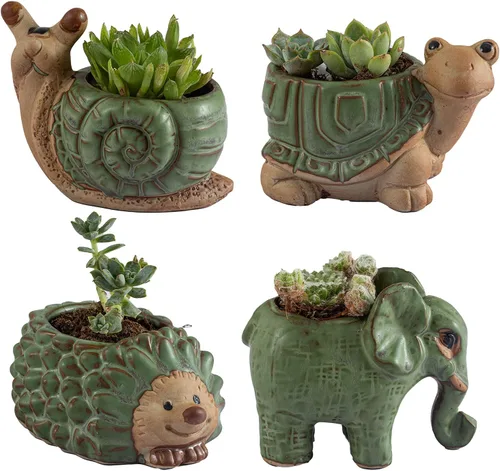 Miniatura 7 de Macetas de suculentas de estilo retro con drenaje, maceta para interior/exterior, macetas nostálgicas de cactus/bonsai para decoración del hogar