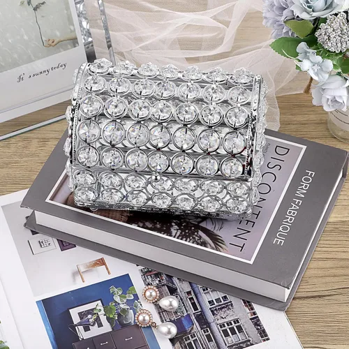 Miniatura 5 de ELLDOO Joyero de cristal, caja organizadora de aretes, anillos, decoración del hogar, caja decorativa con tapa, regalo plateado para San Valentín