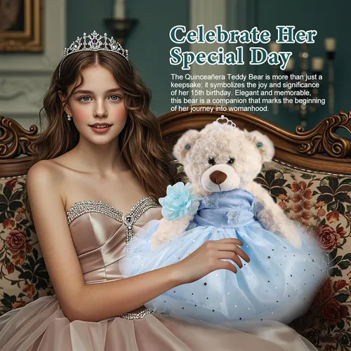Miniatura 4 de Muñeca de quinceañera con vestido de membrillo con vestido, decoraciones de quinceañera para regalos de niñas, OSO de peluche para 15 años