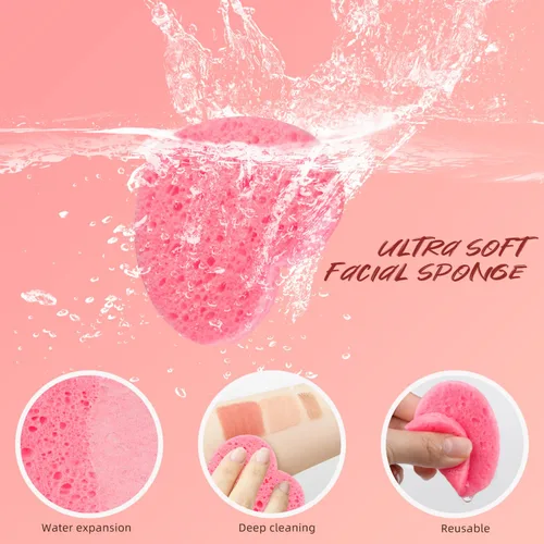 Miniatura 2 de 50 esponjas faciales comprimidas en forma de corazón, esponjas cosméticas 100% naturales para limpieza facial para limpieza facial diaria