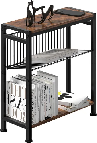 Mesa auxiliar para espacios pequeños, mesa auxiliar estrecha con soporte para revistas, mesa auxiliar delgada de diseño 2 en 1, mesita de noche