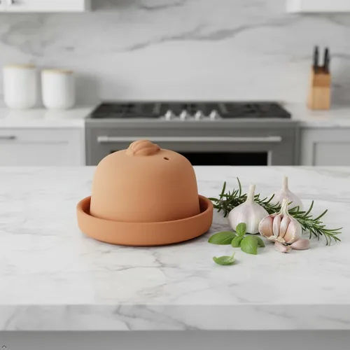Miniatura 11 de Eurita Terra Cotta - Asador de ajo con tapa y ventilación de vapor, horneador de ajo de arcilla natural para horno o microondas, plato para asar ajo
