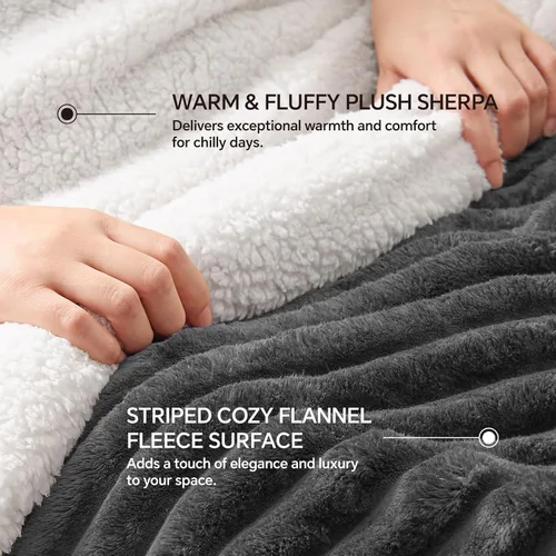 Miniatura 2 de INFIIXSO Manta de forro polar Sherpa tamaño Queen – Forro polar a rayas súper suave y cálido, acogedora manta de cama grande de felpa mullida
