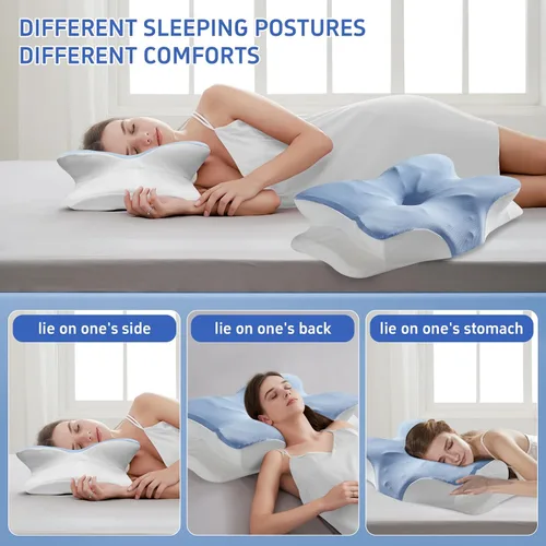 Miniatura 2 de Gooo&Ma Almohada cervical de apoyo para el cuello para aliviar el dolor, espuma viscoelástica ortopédica (azul)