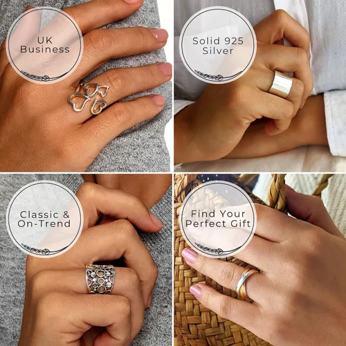 Miniatura 6 de Silverly Anillos de boda de estilo ruso para él y ella, anillo de cinco bandas entrelazadas, anillos clásicos de plata de ley 925 multibanda