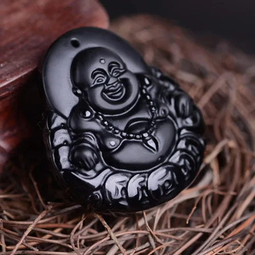 Miniatura 3 de ASGIFT Collar de la suerte de obsidiana, dije de protección de amuleto de piedra de poder con cadena de cuentas ajustable, cristal curativo, regalo