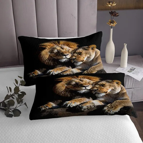 Miniatura 4 de Homewish Juego de colcha de 3 piezas con estampado de león en 3D de pareja de leones para niños, adolescentes, con temática de animales salvajes