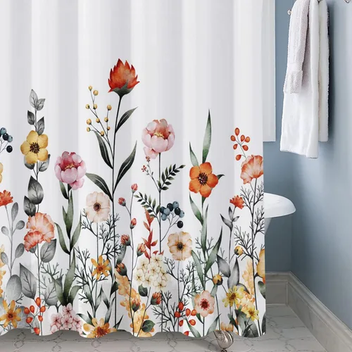 Miniatura 8 de Cortina de ducha floral, cortinas de ducha de flores para baño, cortina de baño de hojas de acuarela, cortinas de ducha de tela para el hogar