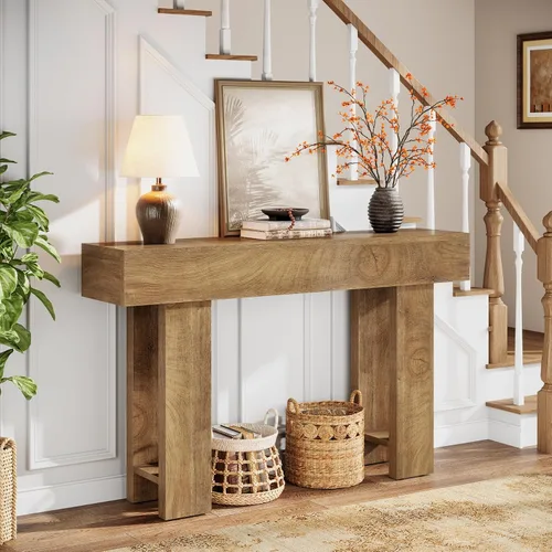 Miniatura 4 de Cealform Mesas de Consola para Entrada, 47.2 Pulgadas de Largo Mesa de Sofá Detrás del Sofá, Mesa de Entrada de Estilo Rústico de Madera para Sala