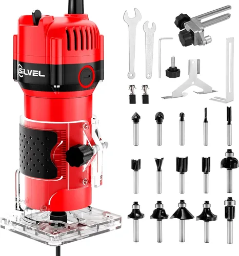 SILVEL Enrutador de madera, enrutadores de madera de 800W para carpintería, herramienta de enrutador de madera manual de 6.5Amp 1.25HP, enrutador