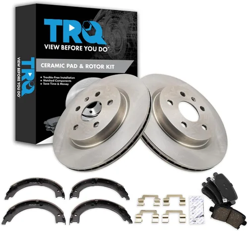 Miniatura 55 de TRQ Kit de pastillas de freno y rotor Posi trasero premium con zapatas de estacionamiento para camión GM SUV