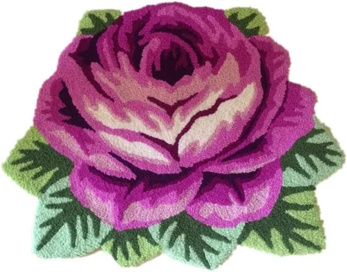 Miniatura 6 de Judy Dre am Alfombra de área con forma de flor de rosa azul para baño, cocina, dormitorio, alfombras de inodoro lavables de felpa, alfombra de baño