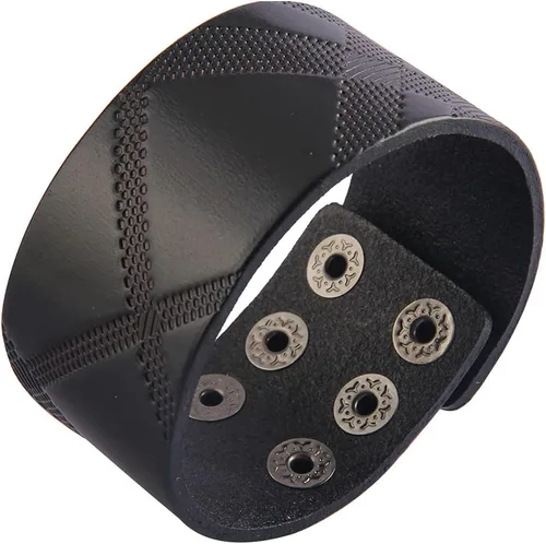 Miniatura 15 de Jeilwiy Pulseras de cuero punk para hombres, pulseras hechas a mano, brazalete ancho, joyería trenzada, color negro y marrón, ajustable, regalos