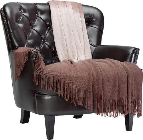 Chanasya Manta acrílica súper suave con borlas en degradado gradual de alta calidad, cálida, acogedora, ligera y esponjosa para cama, sofá, silla,