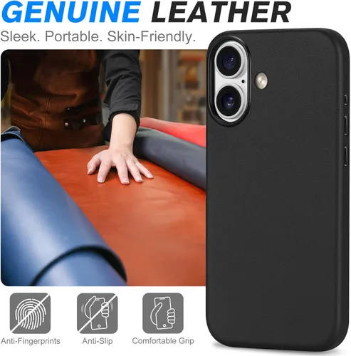 Miniatura 3 de SHIELDON Funda de cuero genuino para iPhone 17 de 6.3 pulgadas 2025 Compatible con Magsafe, botón de cámara actualizado, carga inalámbrica Negro