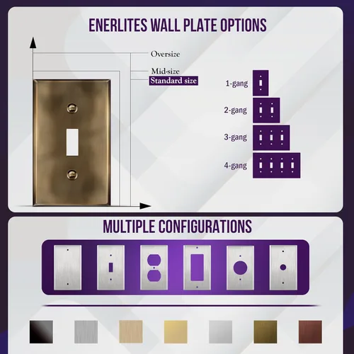 Miniatura 120 de ENERLITES Placa de Pared Metálica para Interruptor de Luz de Palanca, Acero Inoxidable 201, Resistente a la Corrosión, Tamaño Estándar 1-Gang 4.50