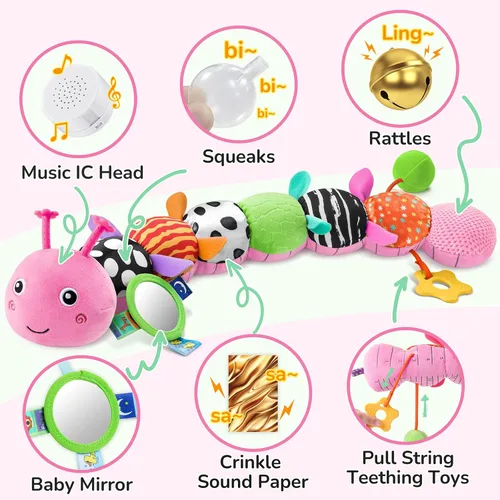 Miniatura 5 de AWOTOY Juguetes para Bebés de 6-12 Meses Oruga Musical Juguetes para Infantes Animales de Peluche 0-3-6 Meses Dentición Tiempo Boca Abajo Juguetes