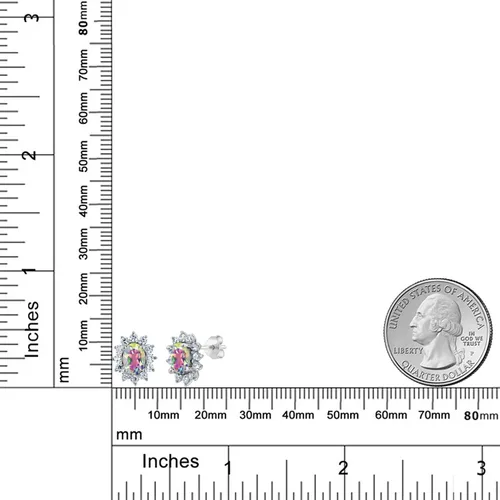 Miniatura 279 de Gem Stone King Aretes ovalados de plata de ley 925 de 0.276 x 0.197 in con piedra natal de la princesa Diana, estilo halo real para mujeres