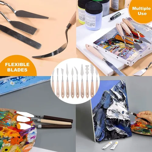 Miniatura 7 de Juego de cuchillos de pintura – 10 piezas de espátula de acero inoxidable, herramientas de pintura, cuchillos de metal, mango de madera