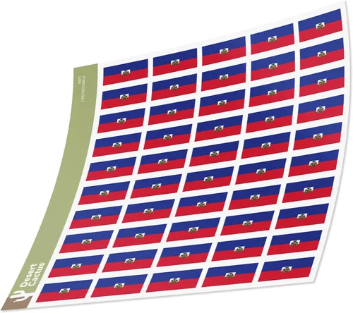Desert Cactus Adhesivos de bandera de país de Haití, hojas rectangulares de 1 pulgada, 50 piezas en total con logotipo de niños, álbum de recortes,
