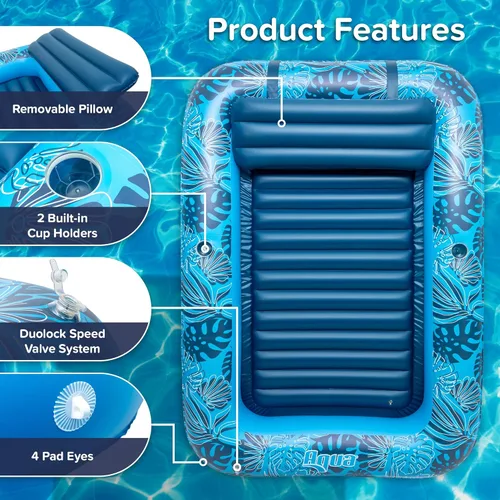 Miniatura 4 de Aqua Inflatable Tanning Pool Lounger, Premium Pool Float with Cupholders and Removeable Pillow for Relaxation and Fun