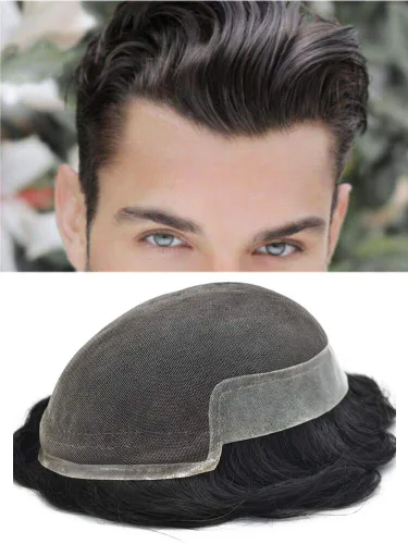 Pelo humano para hombre Toupee French Lace Front Natural Hairline postizos de color marrón medio sistema de reemplazo de cabello virginal para