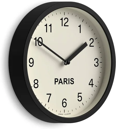 Miniatura 8 de JONES CLOCKS® London Time Zone Reloj de pared Reloj redondo pequeño y moderno 8 pulgadas Negro Números fáciles de leer Ideal para cocinas
