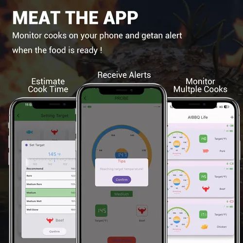Miniatura 7 de Termómetro inteligente para carne, 656 pies, alcance remoto, termómetro digital para cocinar alimentos con sonda inalámbrica, lecturas en tiempo