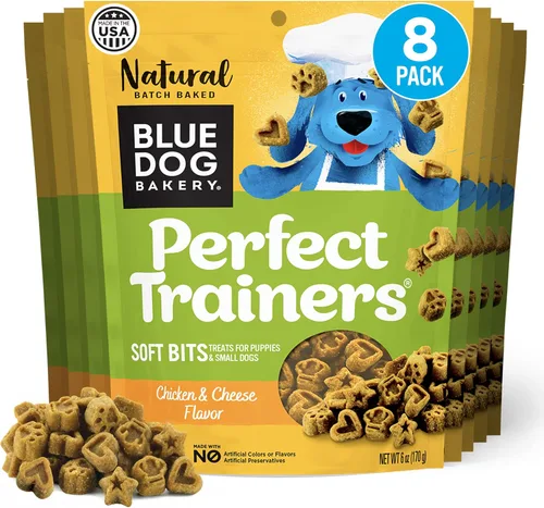 Blue Dog Bakery Golosinas naturales para perros, entrenadores perfectos, golosinas bajas en calorías, sabor a pollo y queso, 6 onzas, 8 unidades