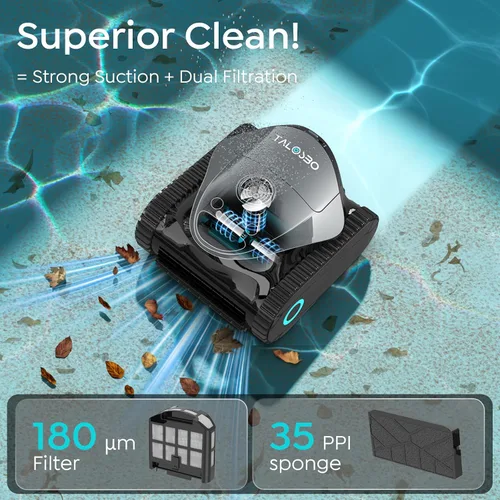 Miniatura 2 de Limpiador robótico TALOSBO C1 para piscinas, 180 minutos, succión ultra fuerte, limpieza de paredes y líneas de flotación, aspiradora de piscina