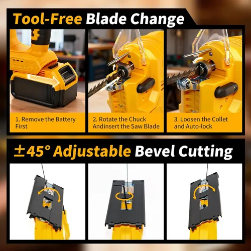 Miniatura 6 de Sierra de calar sin escobillas compatible con batería Dewalt de 20 V (sin batería), rompecabezas inalámbrico con bolsa de herramientas, velocidad