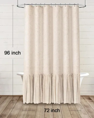 Miniatura 6 de Cortina de estilo rústico con dobladillo y volantes, de lino para baño, tela natural rústica de estilo clásico, 72 x 96 pulgadas (ancho x largo)