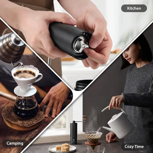 Miniatura 4 de SUNYA Molinillo de café manual con rebabas cónicas de acero inoxidable. Molino de grano de café de mano de carcasa de aluminio con ajustes MCG-02