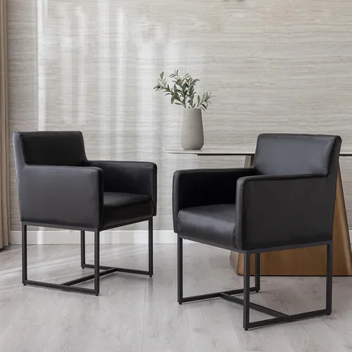 BESTANO Juego de 2 sillas de comedor tapizadas con brazos de piel sintética de mediados de siglo, sillas decorativas modernas con marco de metal