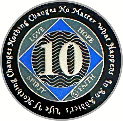 Miniatura 13 de (Años 1-55) NA Medallón de 7 años, plata, chapado en color azul, narcóticos cubiertos de epoxi Moneda anónima (NA 7 años medallón)