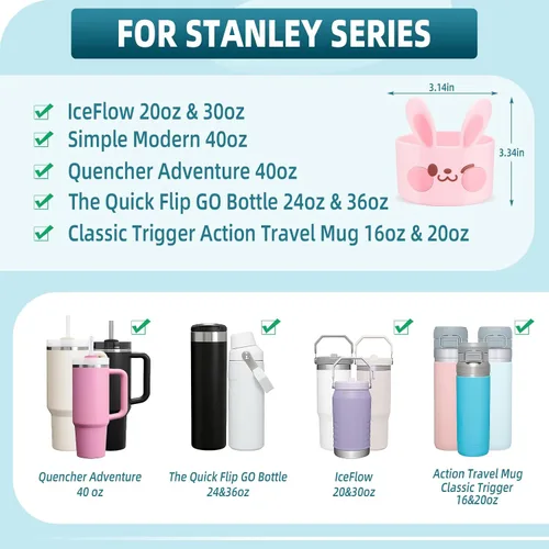 Miniatura 5 de para Bota Stanley, Linda Bota de Silicona con Dibujos Animados de Animales para Bota de Cup Stanley Quencher Adventure 40 oz, Bota de Agua