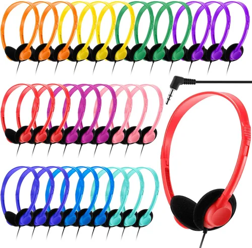Miniatura 16 de Yunsailing Paquete de 20 auriculares a granel con diadema ajustable de 0.138 in, auriculares para programas de aprendizaje, laboratorio de Negro