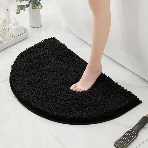 Miniatura 5 de HYFAN Alfombra de baño de felpilla de microfibra semicircular antideslizante, súper absorbente, de secado rápido, alfombra de ducha suave y lanuda