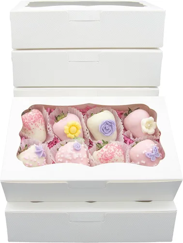 Miniatura 7 de 20 cajas blancas de panadería de 8 x 6 x 2.5 pulgadas, cajas de galletas con ventana, cajas de postre para galletas, pasteles, macarrones, donas