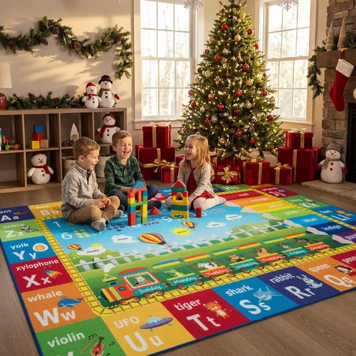 Miniatura 6 de Unirea Alfombra infantil de 5 x 7 pies para sala de juegos, dormitorio, aula, tapete de juego educativo lavable con alfabeto ABC, números, animales